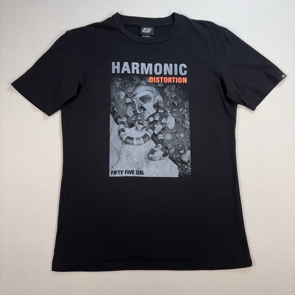 55DSL Diesel Graphic T-Shirt Mens L Black Skull Snake Cotton Harmonic Distortion